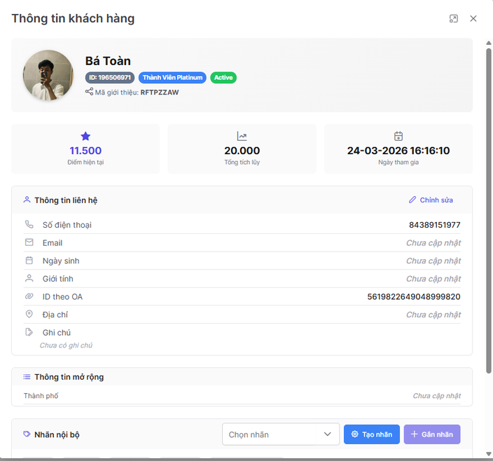 Chi tiết thông tin khách hàng