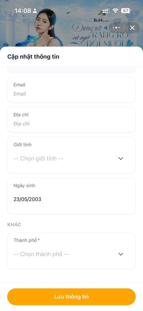 Popup cập nhật thông tin trên Mini App