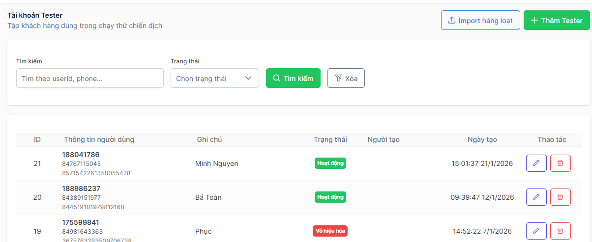 Chạy thử chiến dịch với Tester