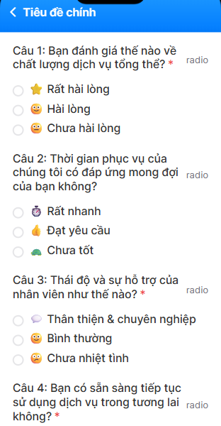 Form khảo sát trên Mini App