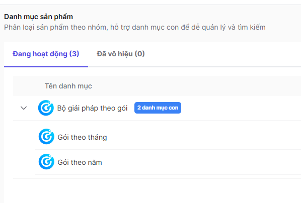 Danh mục sản phẩm 2 cấp